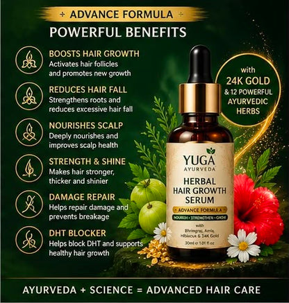 YUGA AYURVEDA HERBAL HAIR GROWTH SERUM Advanced Formula